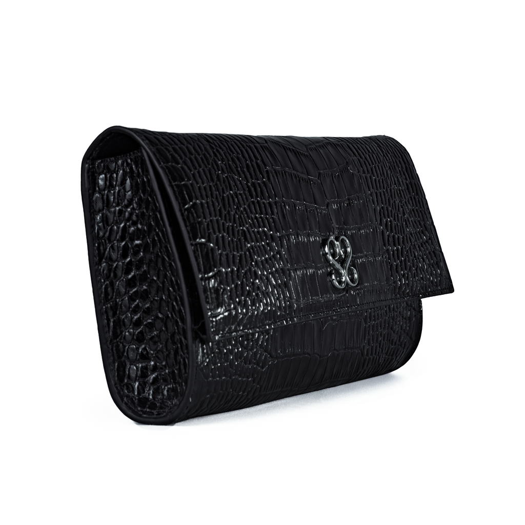 Valentina Croc Clutch in Black