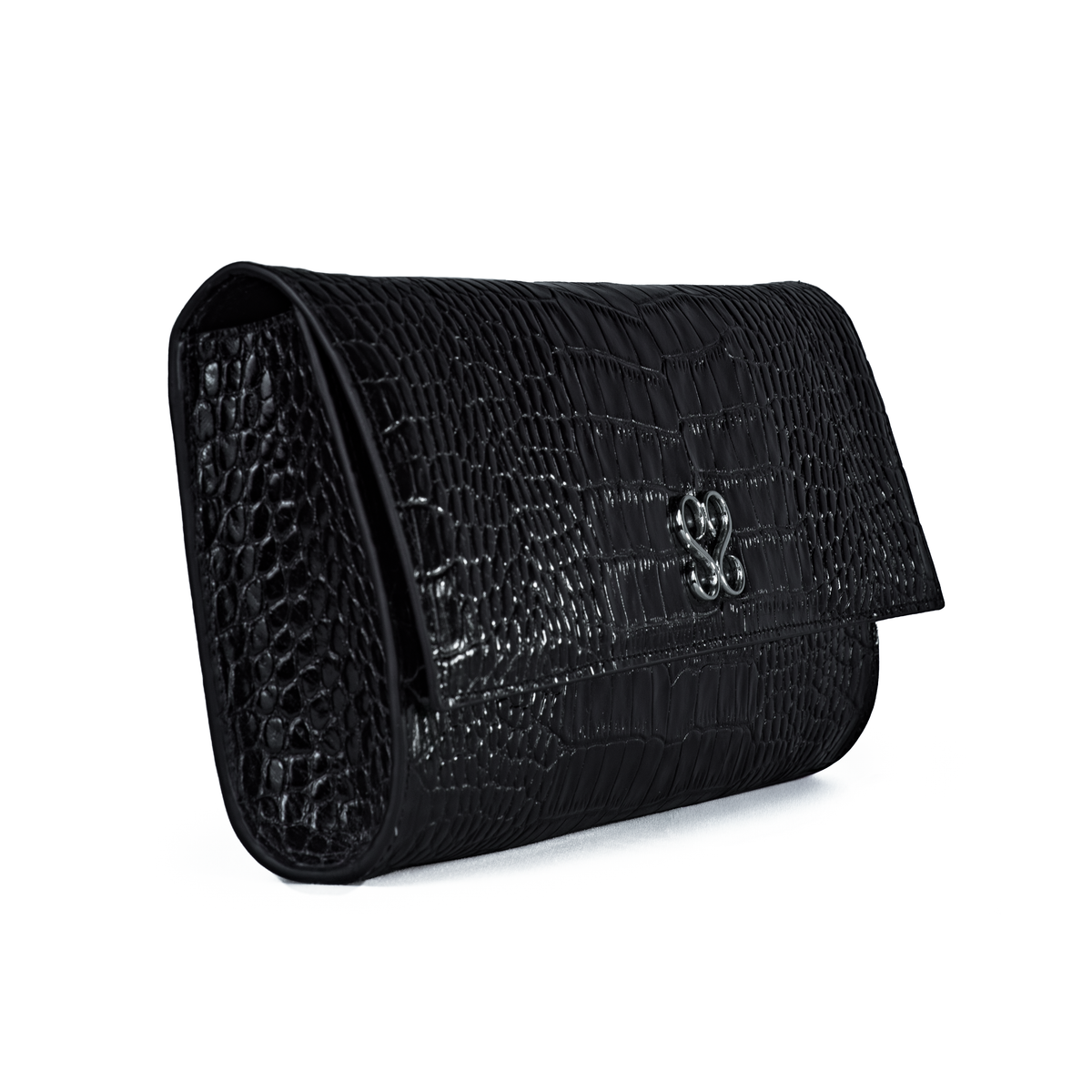 Valentina Croc Clutch in Black
