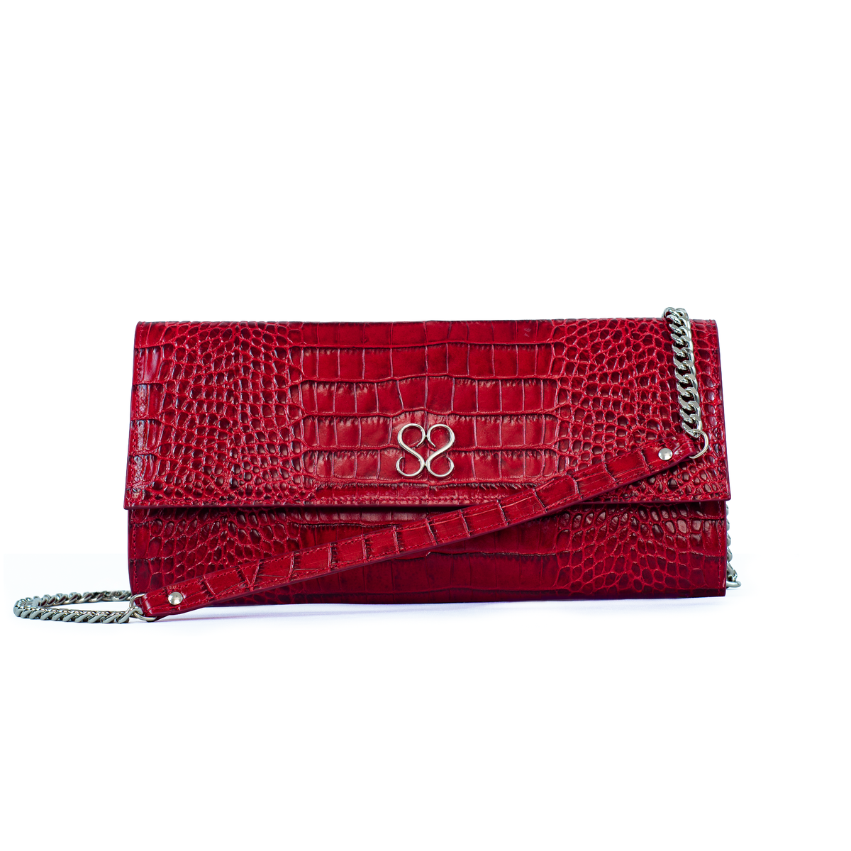 Valentina Croc Clutch in Barbados Cherry
