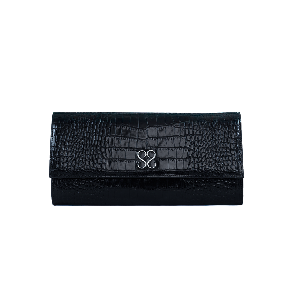 Valentina Croc Clutch in Black