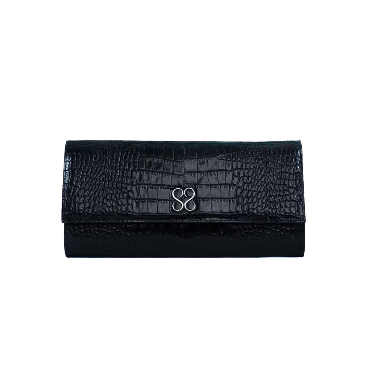 Valentina Croc Clutch in Black