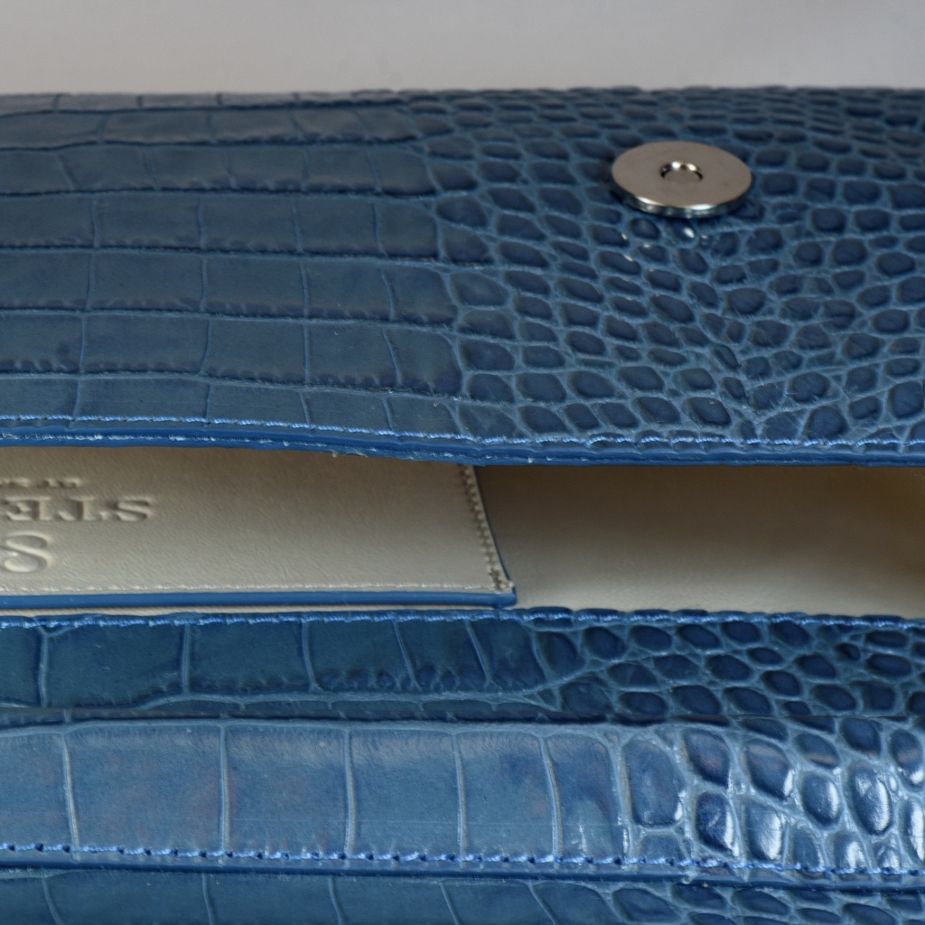 Valentina Croc Clutch in Shadow Blue
