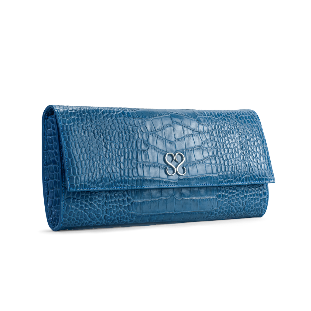 Valentina Croc Clutch in Shadow Blue