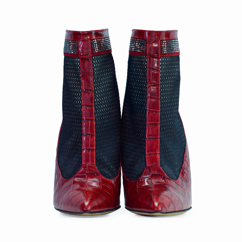 Valentina Croc Mesh Boot in Barbados Cherry