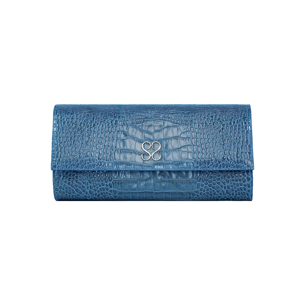 Valentina Croc Clutch in Shadow Blue