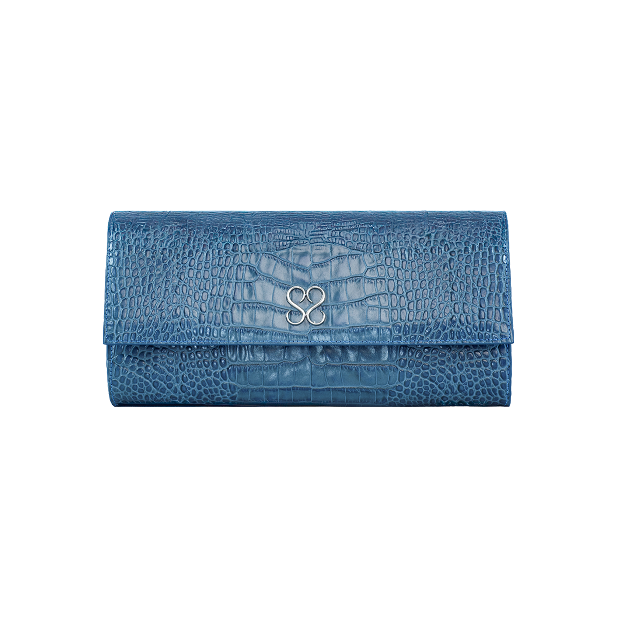 Valentina Croc Clutch in Shadow Blue