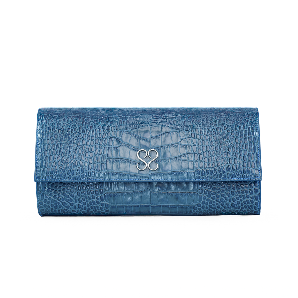 Valentina Croc Clutch in Shadow Blue