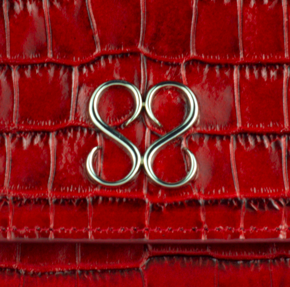 Valentina Croc Clutch in Barbados Cherry