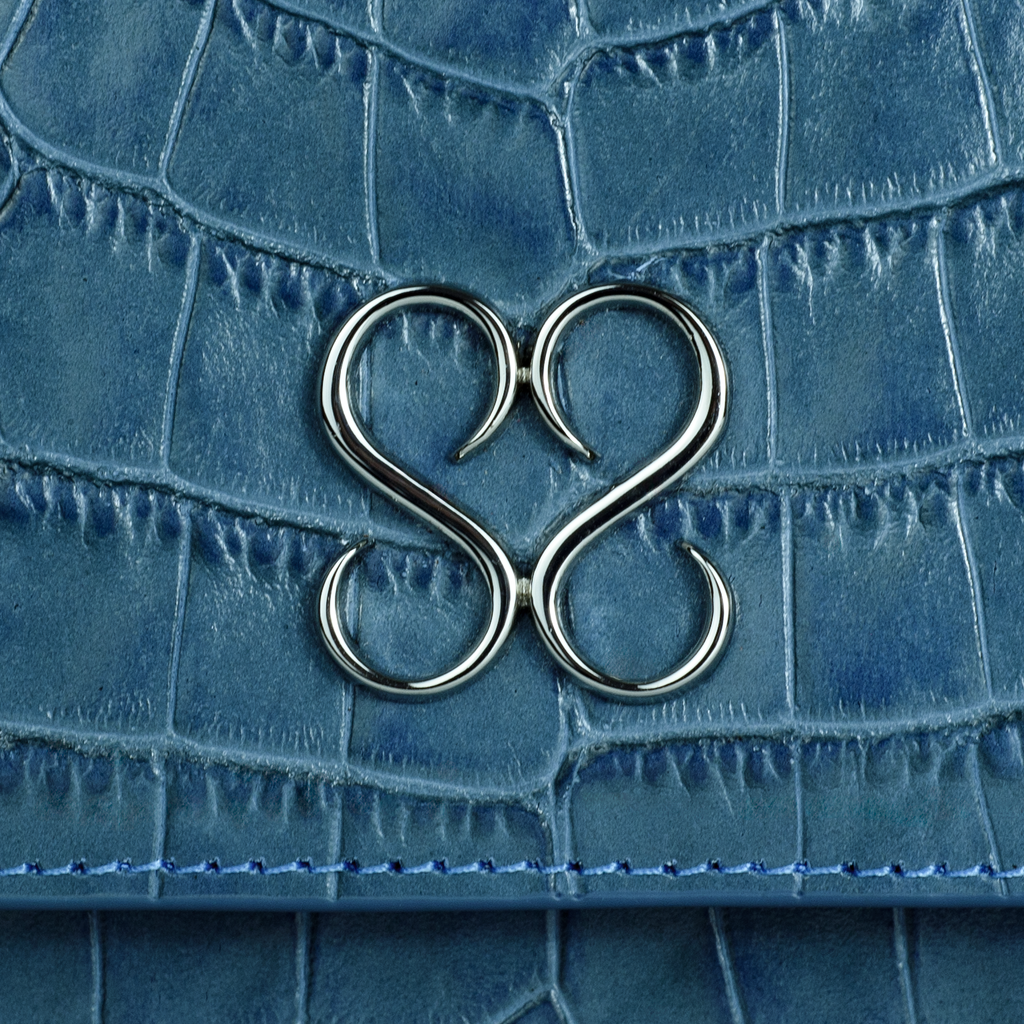 Valentina Croc Clutch in Shadow Blue