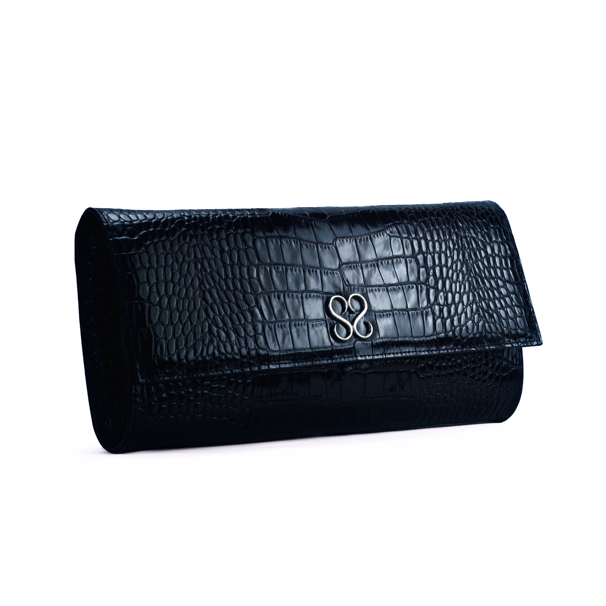Valentina Croc Clutch in Black