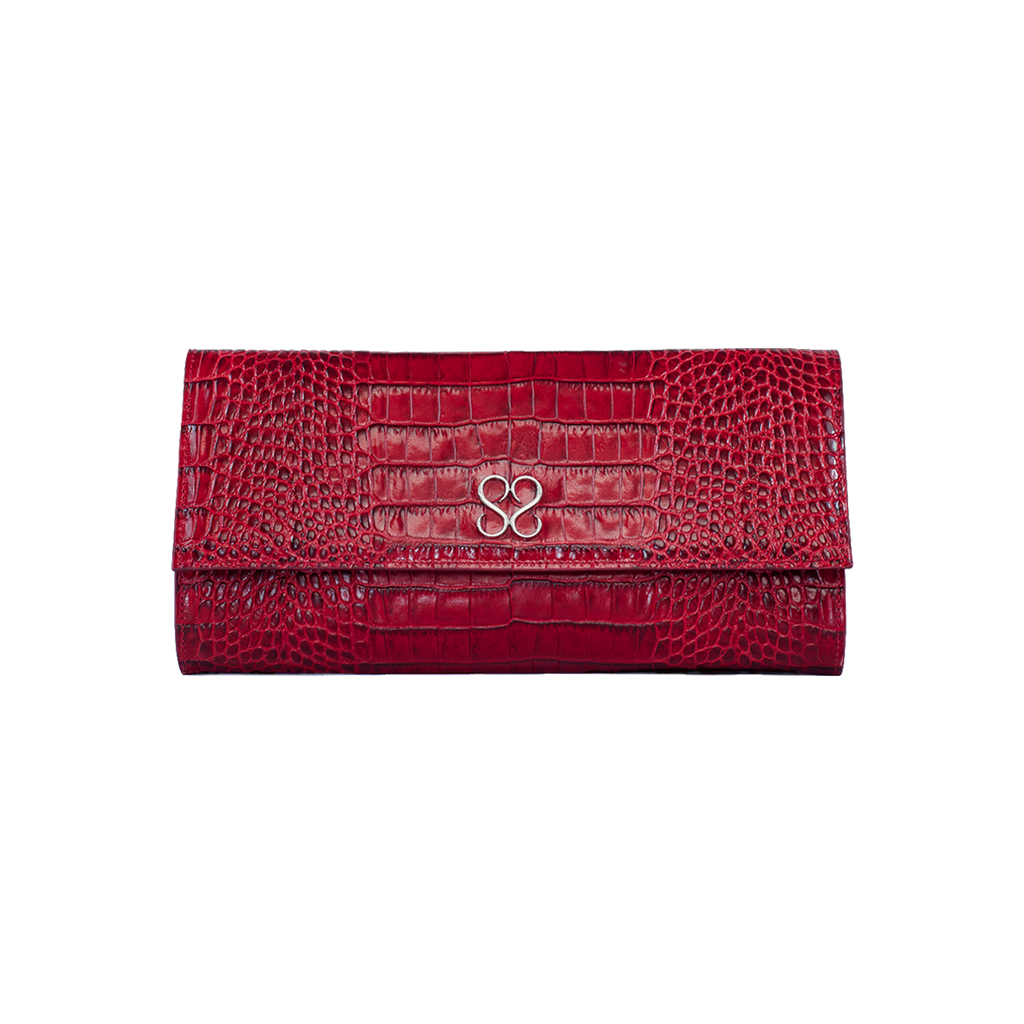 Valentina Croc Clutch in Barbados Cherry