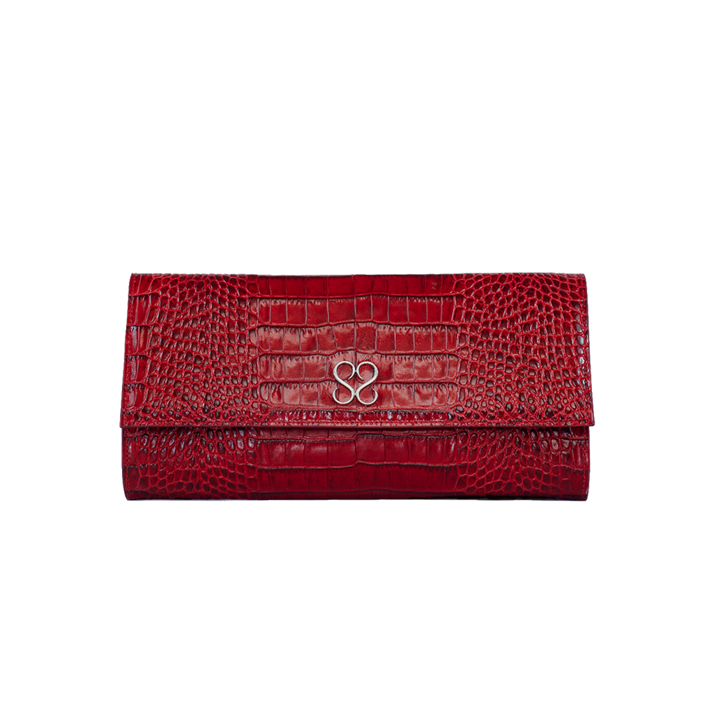 Valentina Croc Clutch in Barbados Cherry