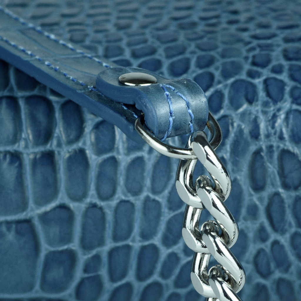 Valentina Croc Clutch in Shadow Blue