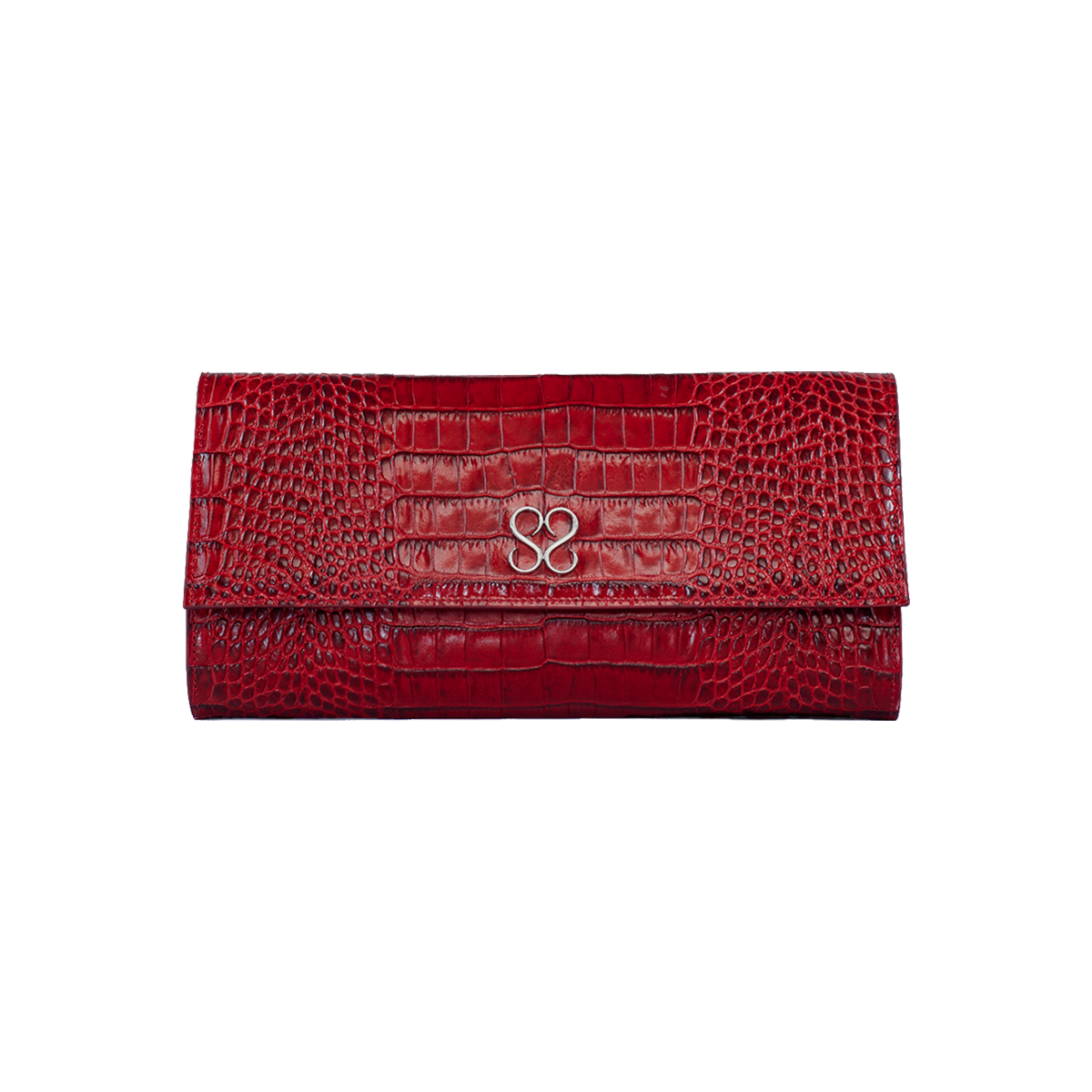 Valentina Croc Clutch in Barbados Cherry