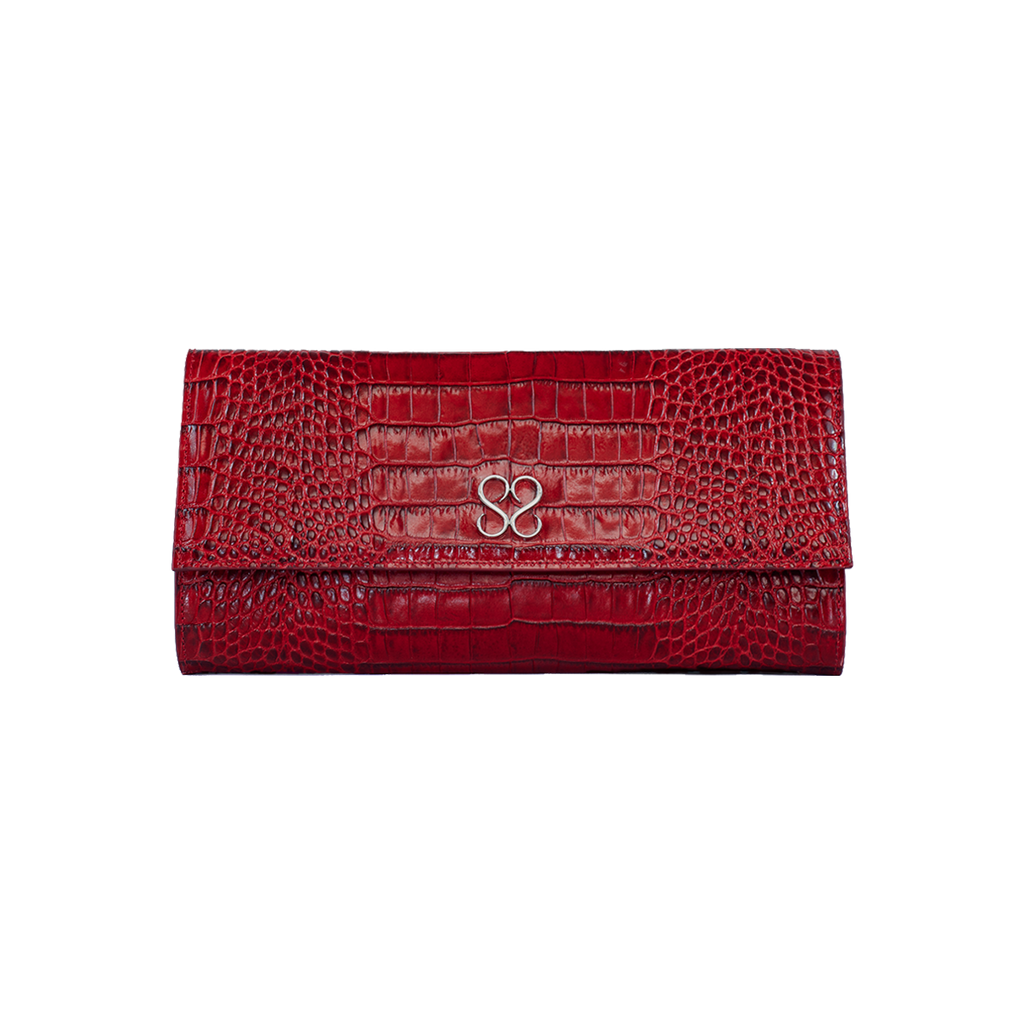 Valentina Croc Clutch in Barbados Cherry