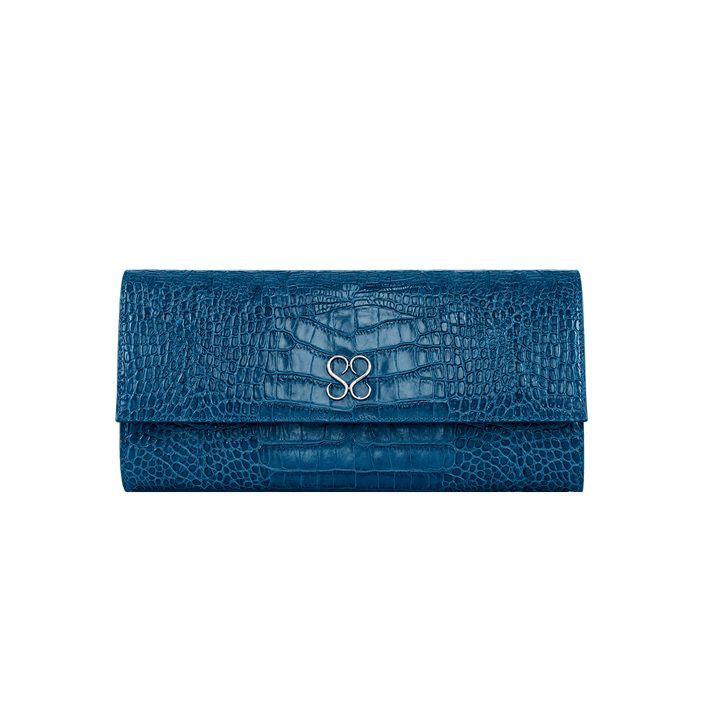 Valentina Croc Clutch in Shadow Blue