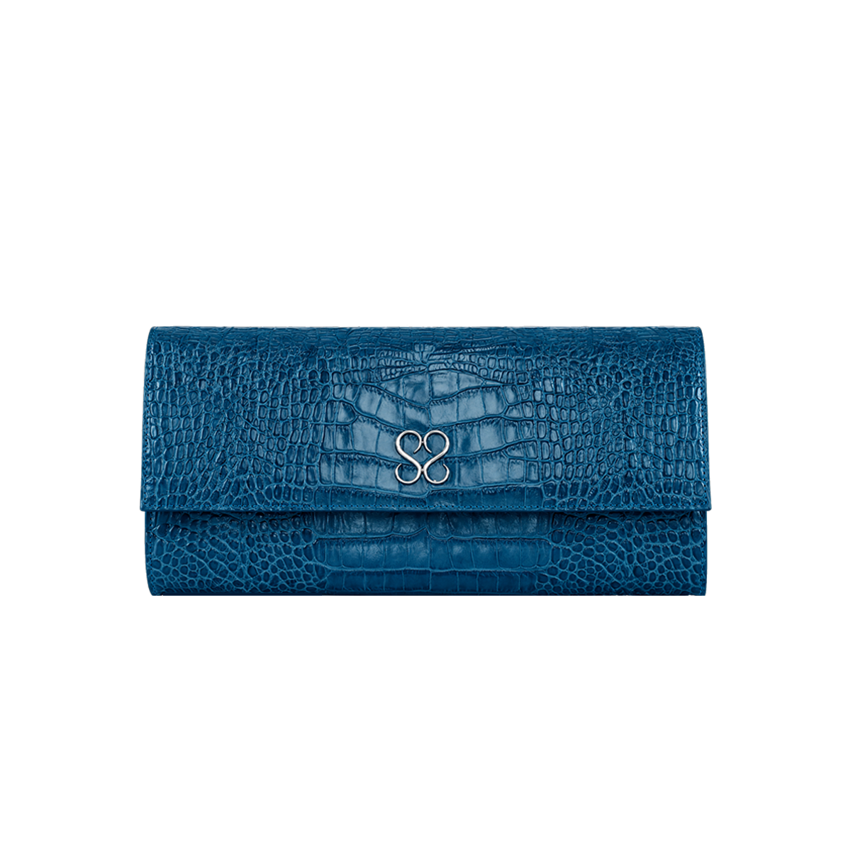 Valentina Croc Clutch in Shadow Blue