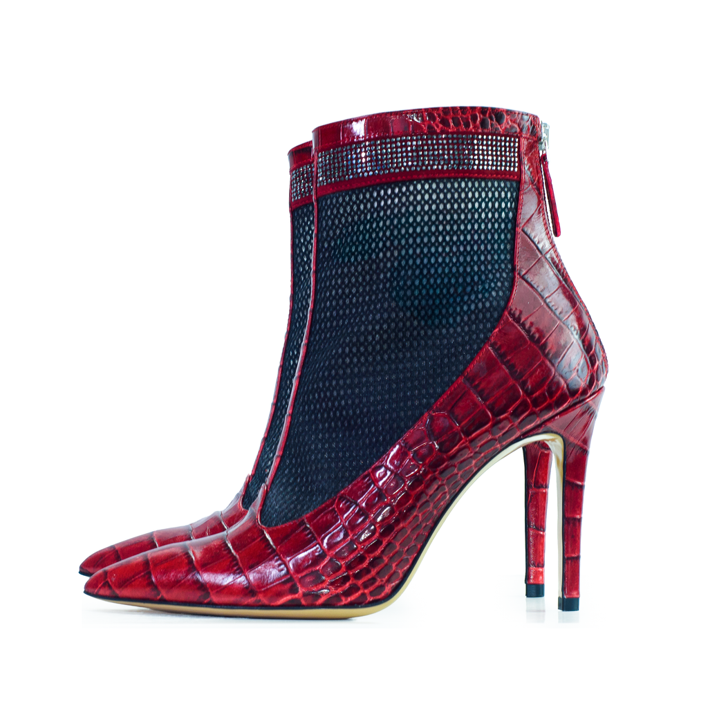 Valentina Croc Mesh Boot in Barbados Cherry