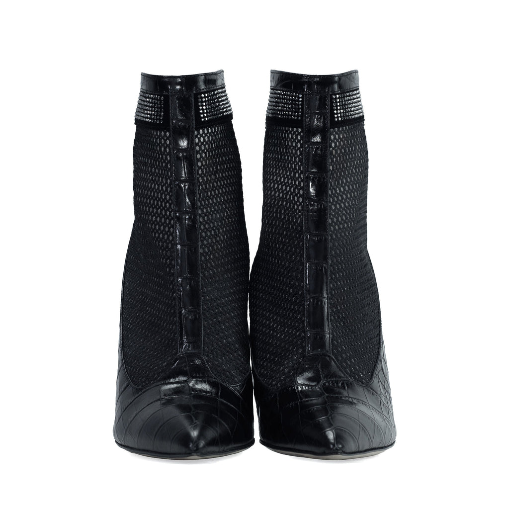 Valentina Croc Mesh Boot in Black