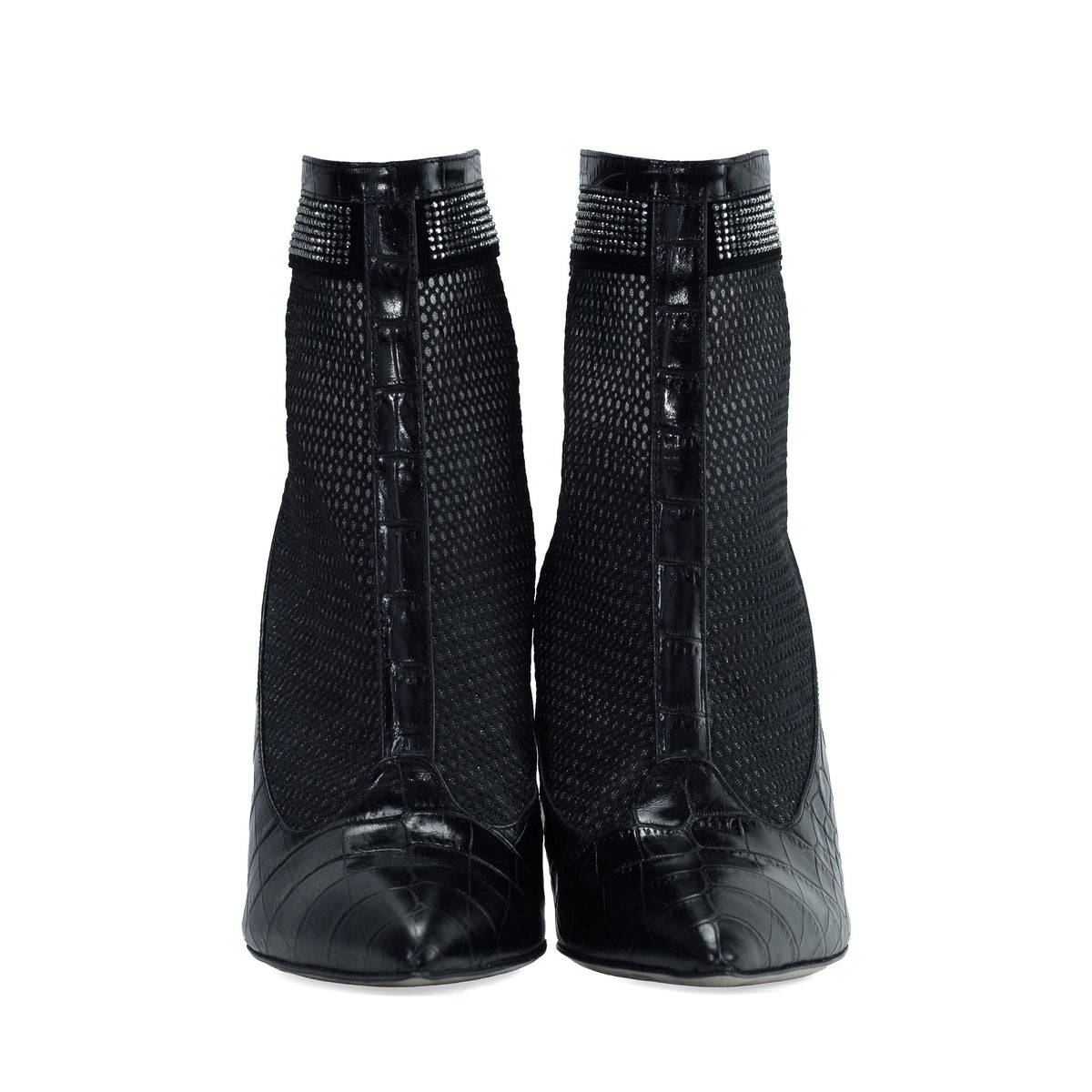Valentina Croc Mesh Boot in Black
