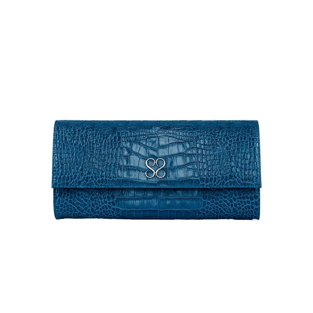 Valentina Croc Clutch in Shadow Blue