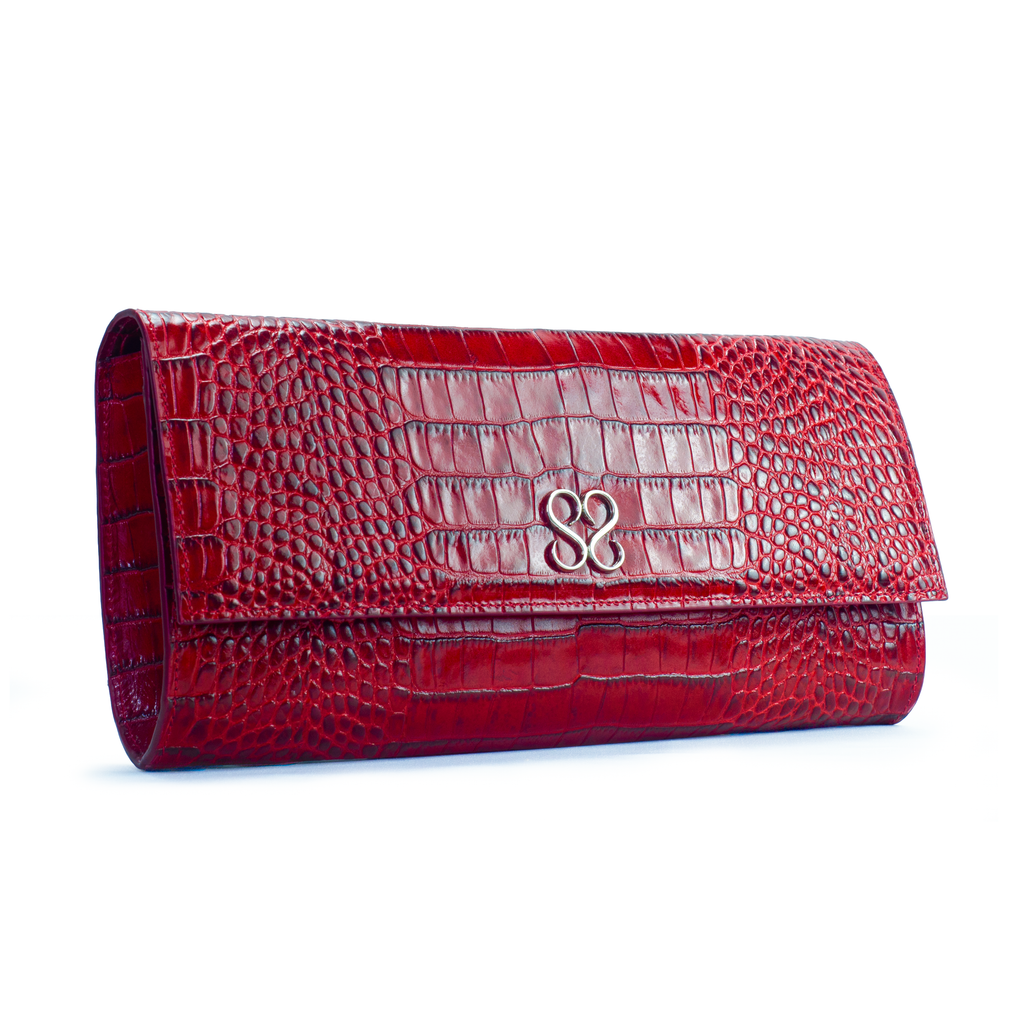 Valentina Croc Clutch in Barbados Cherry
