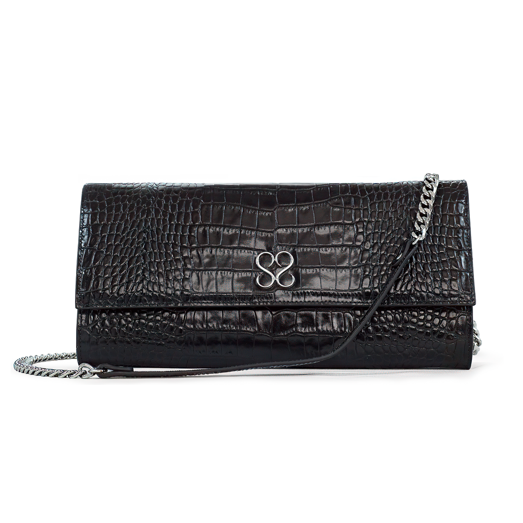 Valentina Croc Clutch in Black