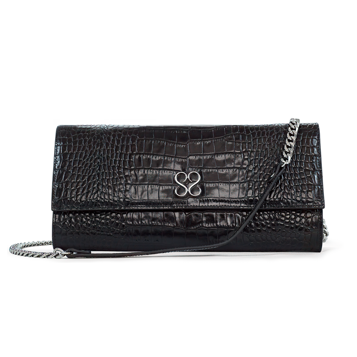 Valentina Croc Clutch in Black