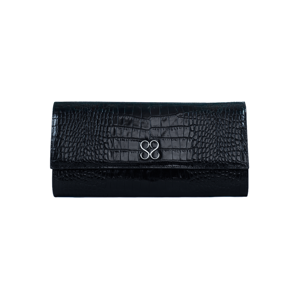 Valentina Croc Clutch in Black
