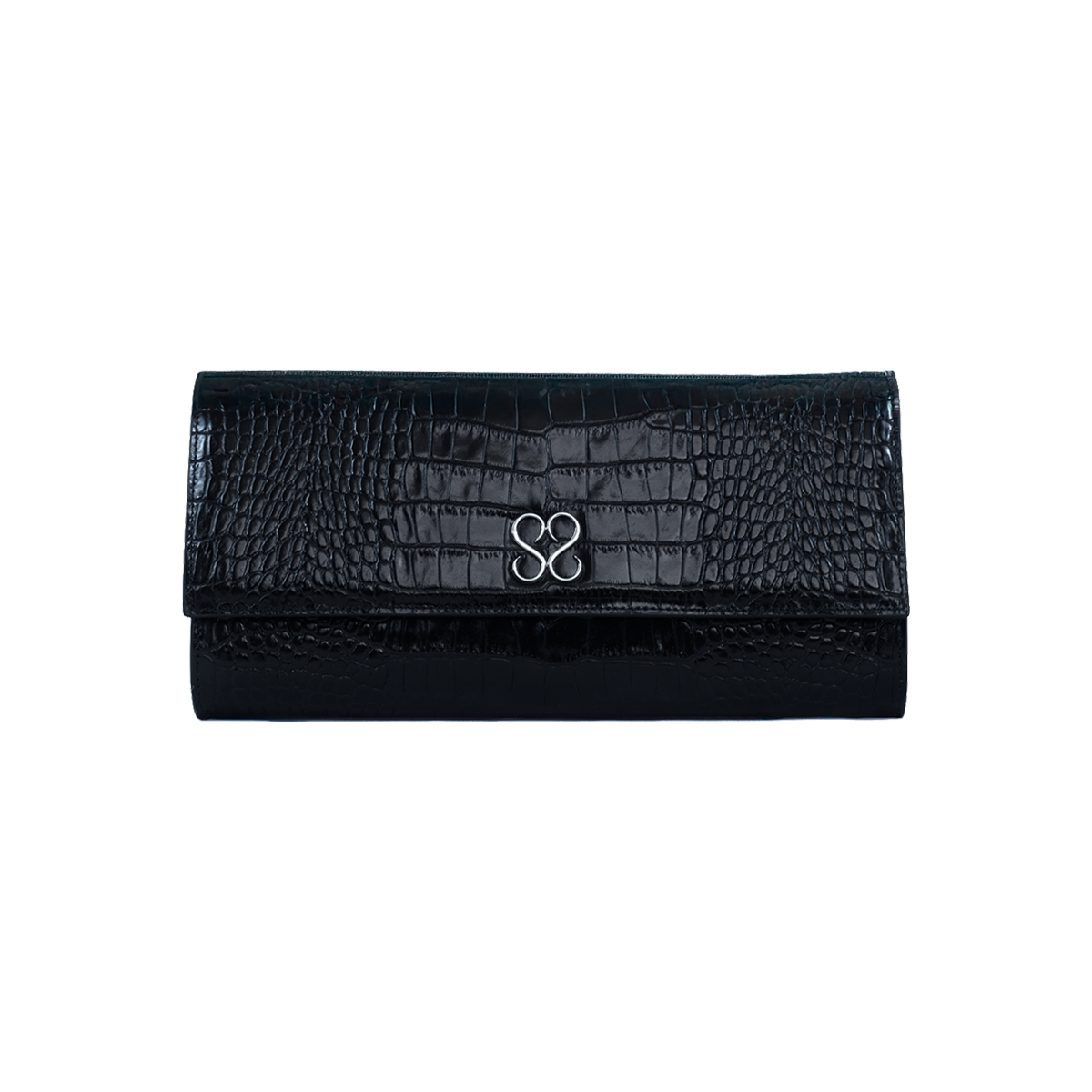Valentina Croc Clutch in Black