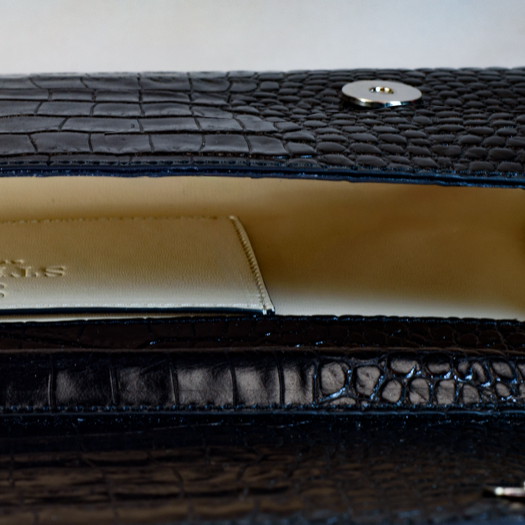 Valentina Croc Clutch in Black