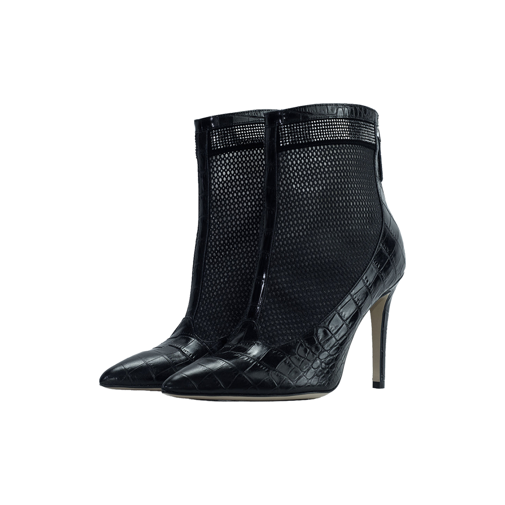 Valentina Croc Mesh Boot in Black