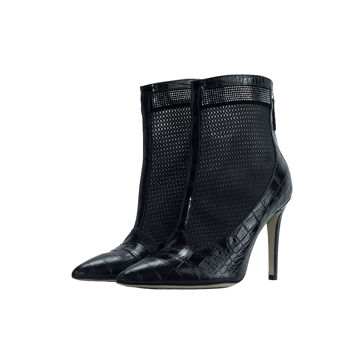 Valentina Croc Mesh Boot in Black