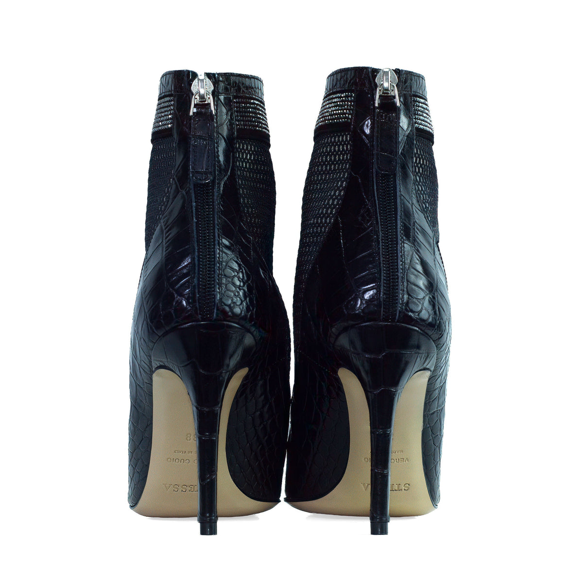 Valentina Croc Mesh Boot in Black