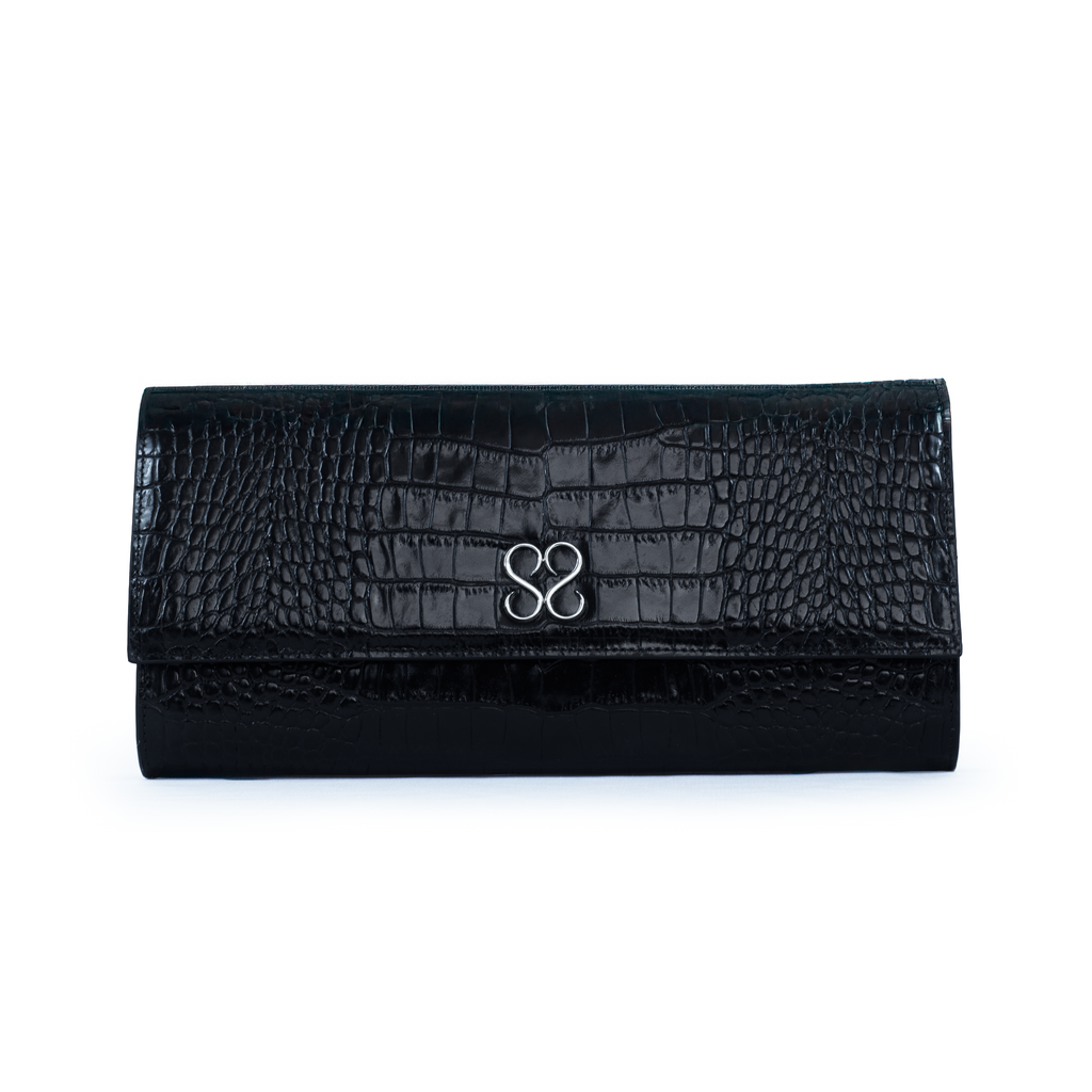Valentina Croc Clutch in Black