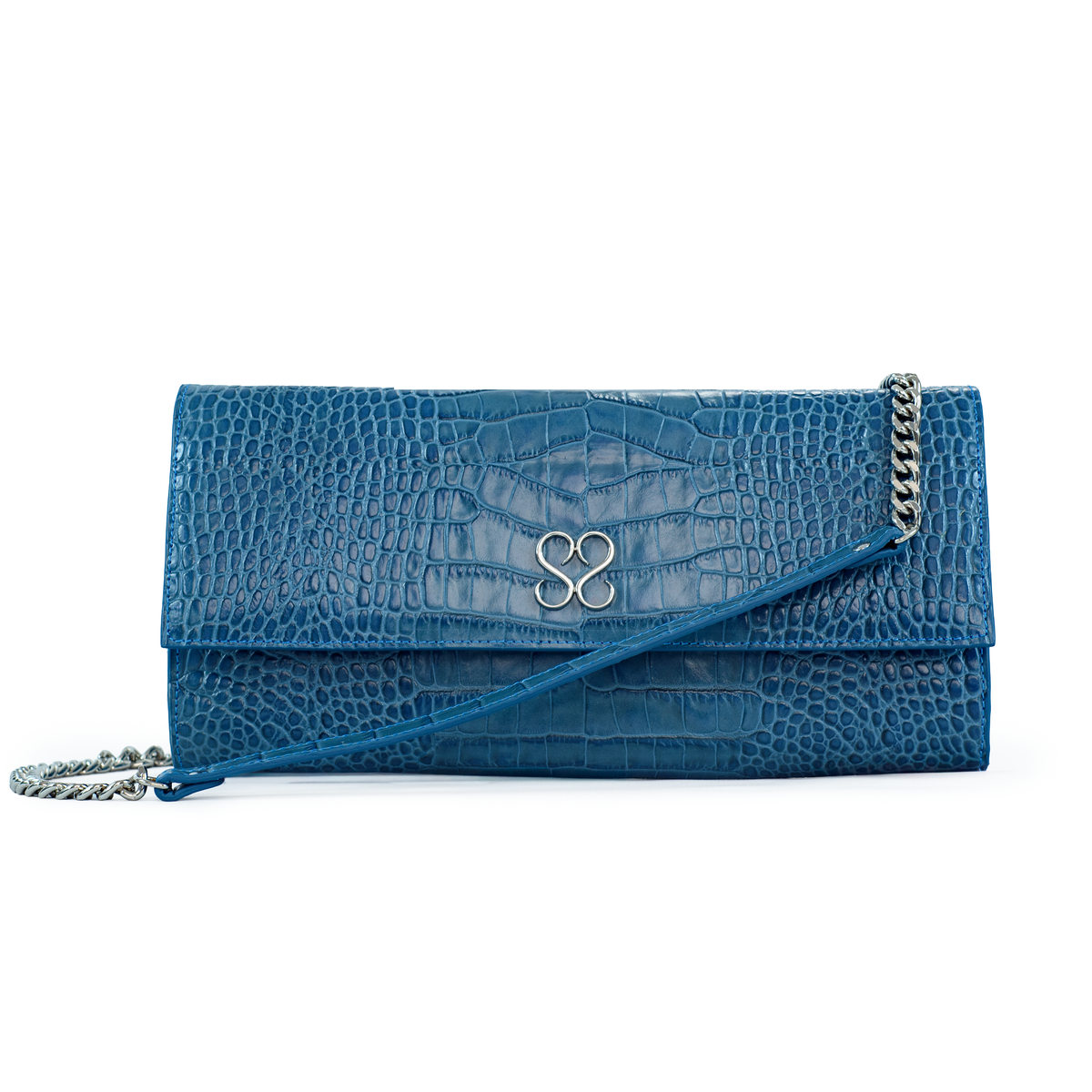 Valentina Croc Clutch in Shadow Blue
