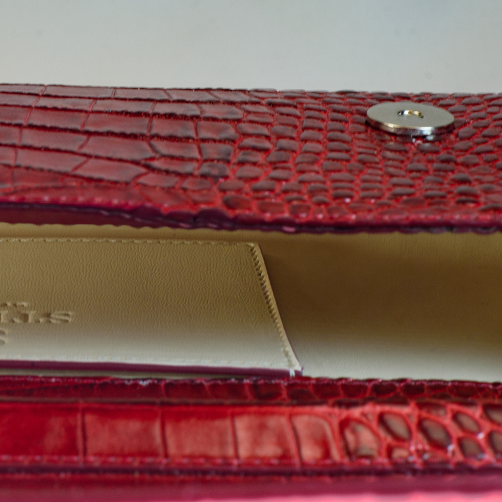 Valentina Croc Clutch in Barbados Cherry
