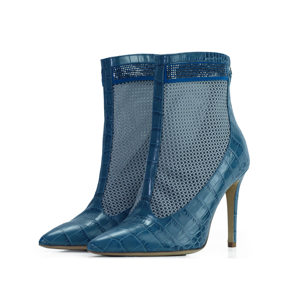 Valentina Croc Mesh Boot in Shadow Blue